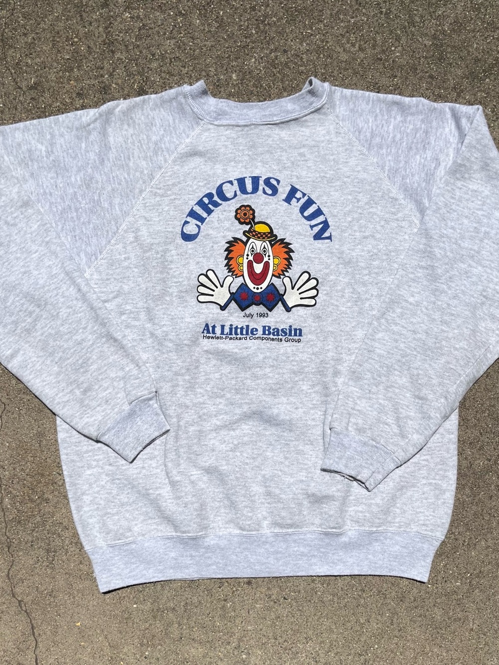 Vintage 90s HP Circus Fun Graphic Gray Crewneck Sweatshirt XL Made in Usa Tech